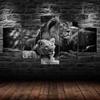 Lion Family Animal Couple White Black Scene 5 Piece Five Panel Wall Canvas Print Modern Art Poster Home Decor Gift For Him For Her