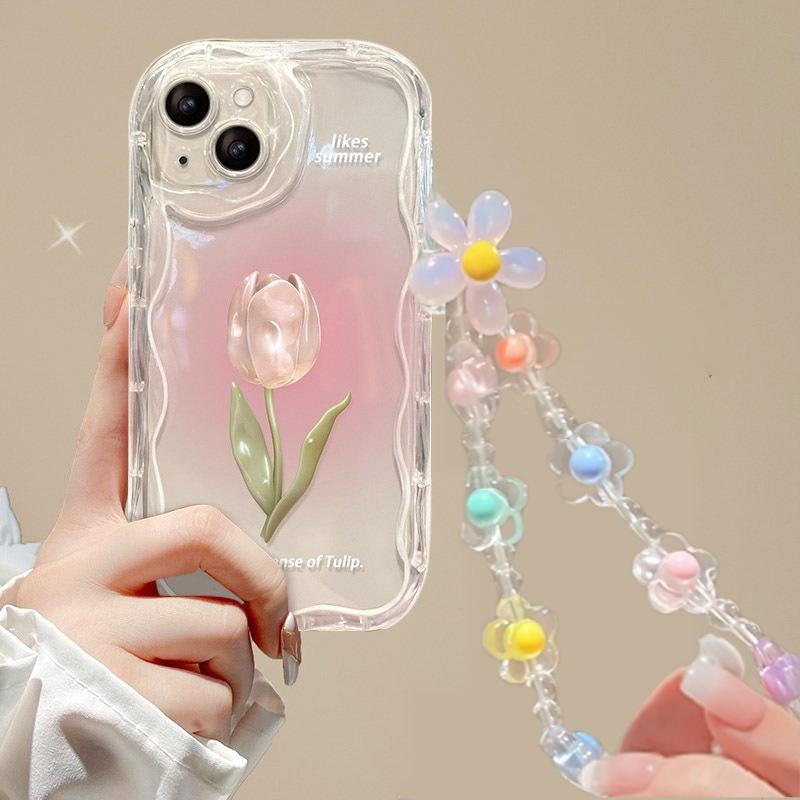 Case For Vivo V60 V40 V50 Lite Y31 5G Y33S Y21S Y28 4G Y17S Y04 Y03 Y29S Y28S Y18 Y400 Pink Bowknot Wrist Chain Cover