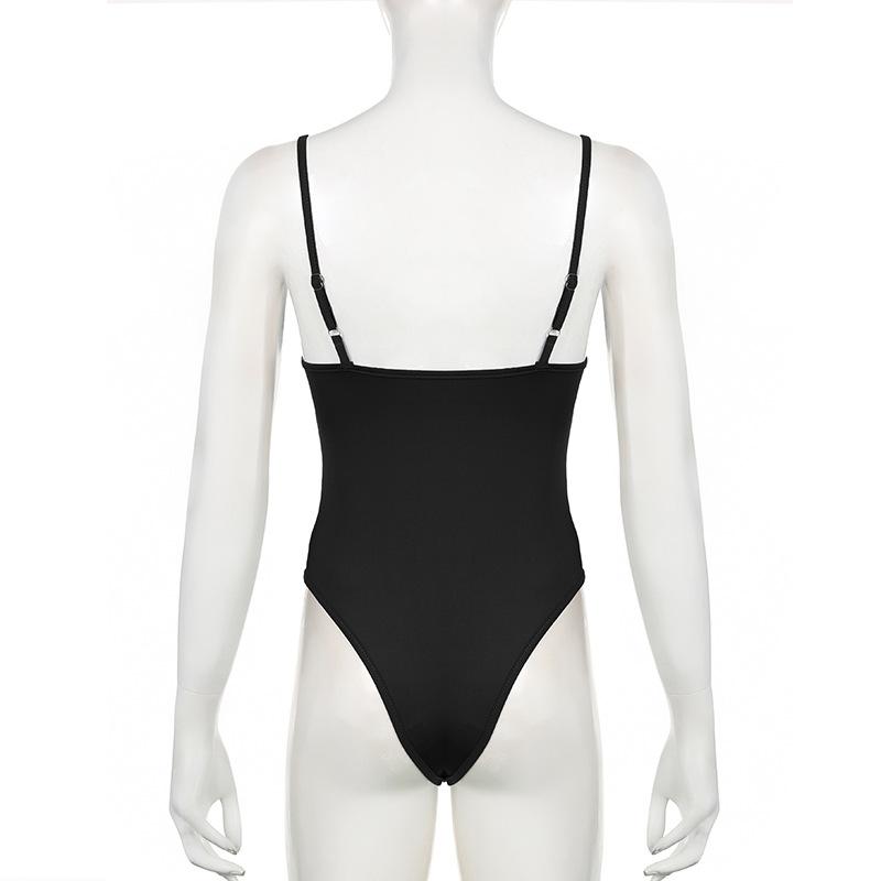 Sweetown Sleeveless Skinny Shirring Skinny Sexy Spaghetti Strap Bodysuit For Women Black Solid Simple Basic Vacation Camisole