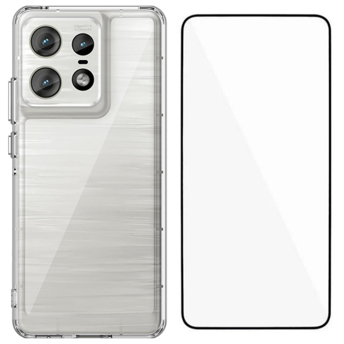 

For Motorola Edge 50 Pro 5G Case WANLONFENG MF Series TPU Acrylic Clear Phone Cover with Tempered Glass Film Transparent