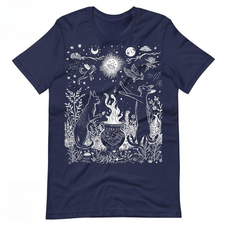 

Vintage Celestial Cat TShirt Witchy Dark Cottagecore Goth Woman Man Graphic T Shirts Retro Gothic Cool Creative Cotton Tops Tee 4XL