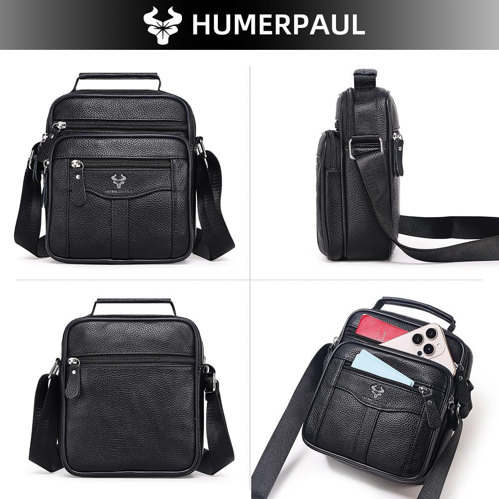 HUMERPAUL Men leather waist bag first layer cowhide multifunctional chest bag retro messenger bag shoulder bag