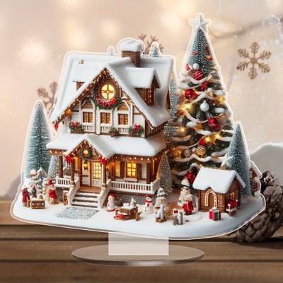 8in 2D Colorful Christmas Snowhouse Acrylic Tabletop Decoration Family Village Miniature Statue Holiday House-Themed Gift