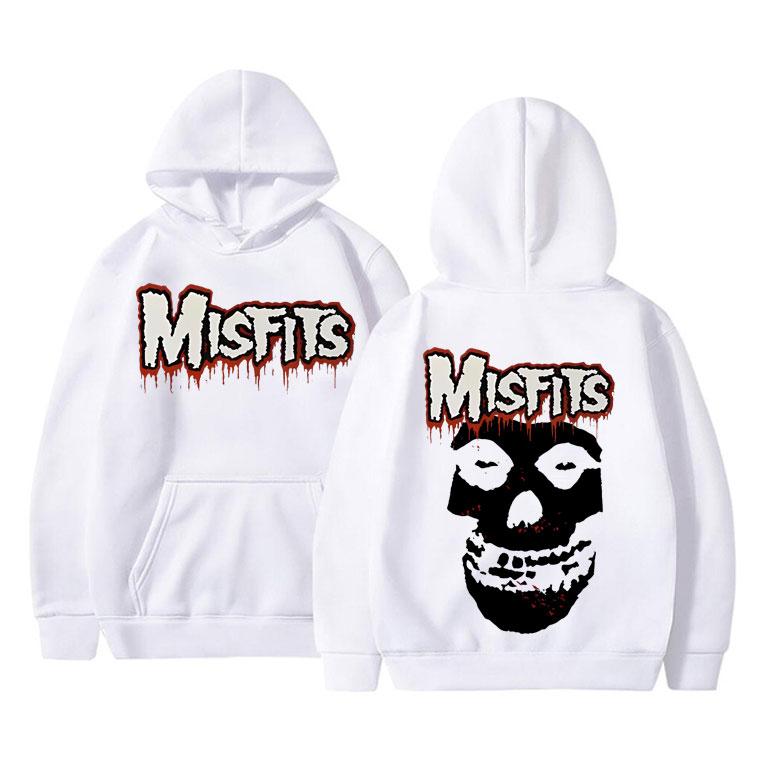 Horror Punk Misfits Totenkopf-Rock-Print Hoodie Herren Fleece Baumwoll-Sweatshirt Herren Damen Gothic Vintage Langarm Oversized Hoodies