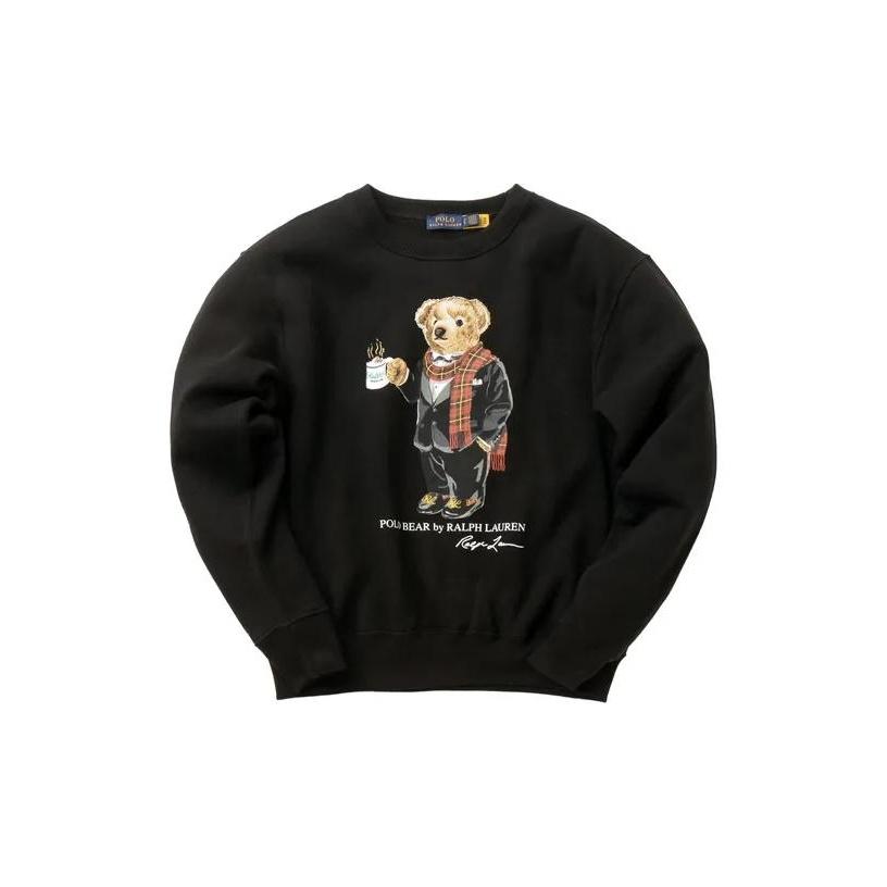 Ralph Lauren Bear Print Crew Neck Pullover Sweatshirt Women Black 211823689-001 XXS