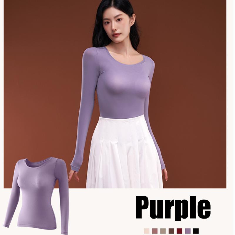 Dames Winter Ultra-dun Lock Temperatuur Top Effen Kleur Hoge Elasticiteit Lange Mouw Warm Ondergoed Eerste Laag Lingerie