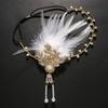 Vintage Roaring 20s Flapper Headband Sparkly Crystal Leaf Pearl Droop Tassel Wedding Bridal Banquet Hair Accessories