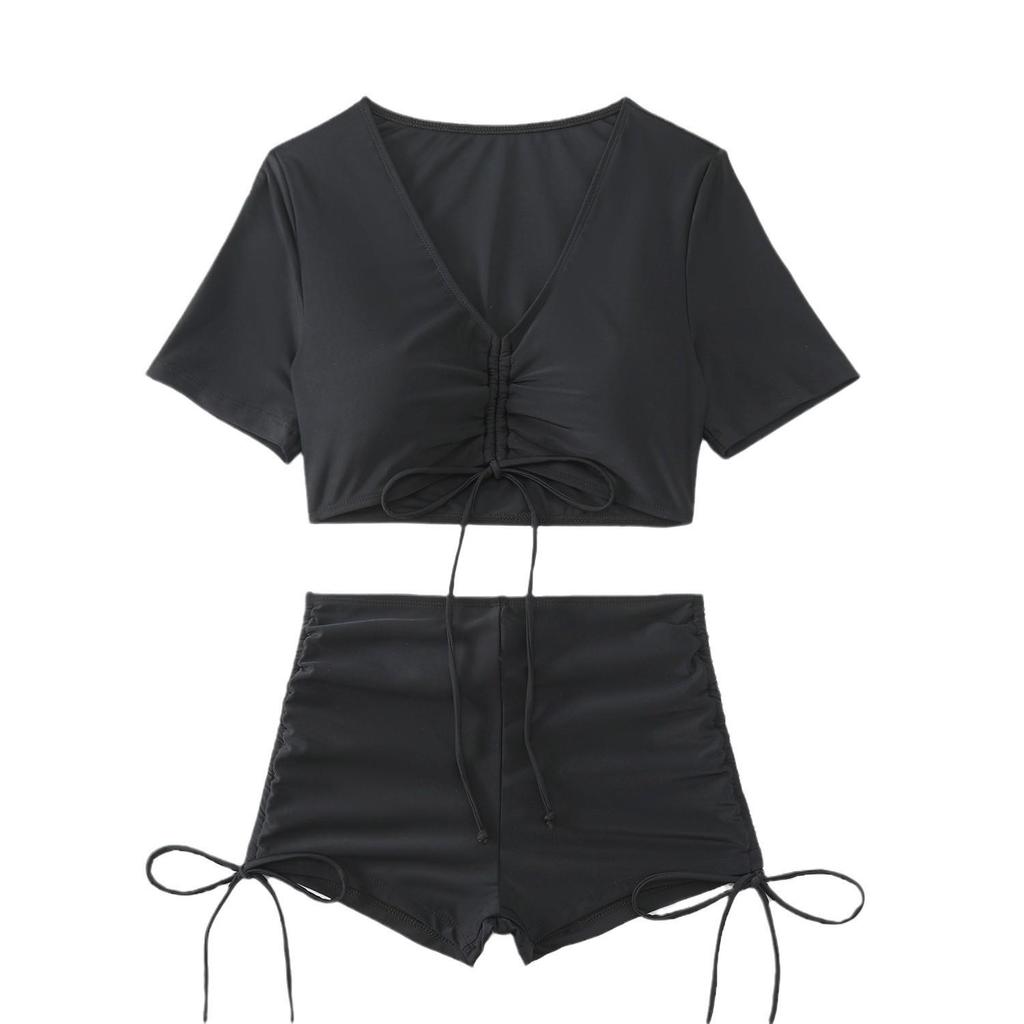 2025 European & American High-Waisted Solid Color Bikini: Sexy Slimming Two-Piece Swimsuit