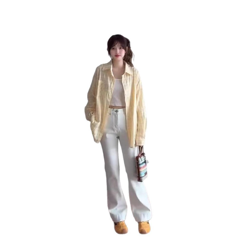 A Super Ethereal and Relaxed Pleated Checkered Shirt for Women, A Loose and Slimming Long-sleeved Shirt, A Sun-protective Cardigan, and An Outer Top