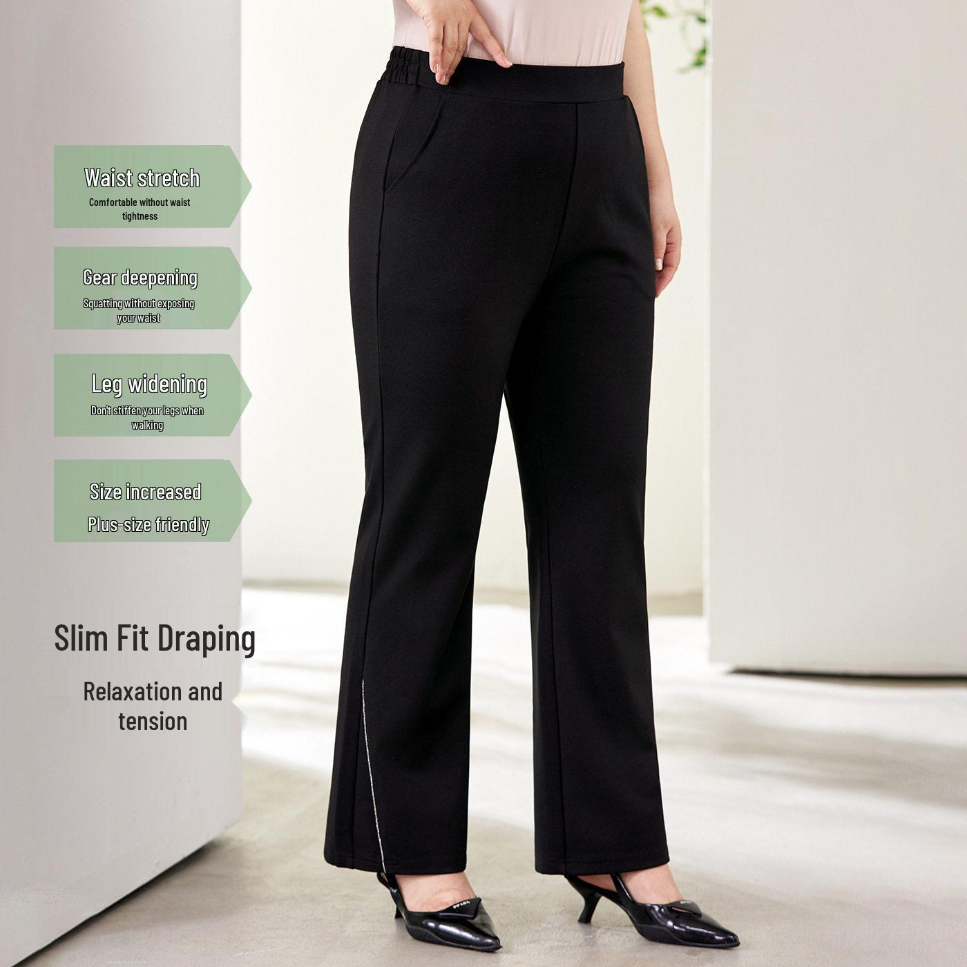 Plus Size Women s High-Waisted Flared Anti-Wrinkle Pants with Rhinestones, Spring 2026 Collection. 2XL (110-130 lbs) чёрный