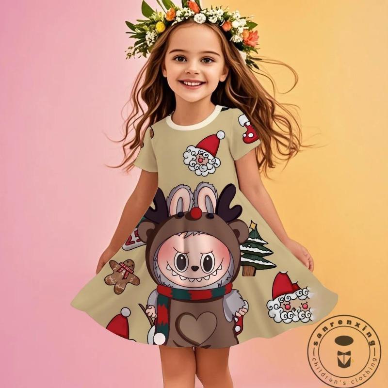 MINISO Rochie Nouă de Vară pentru Fete Labubu Imprimată 3D La Modă Desene Animate Drăguță Prințesă Haine Fete Fustă Petrecere Labubu