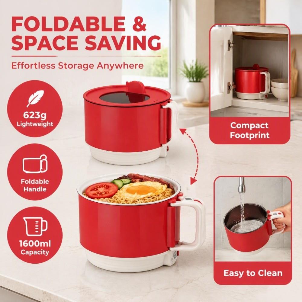 Foldable Handle Electric Cooking Pot Quick Heating Instant Noodle Bowl Home Kitchen