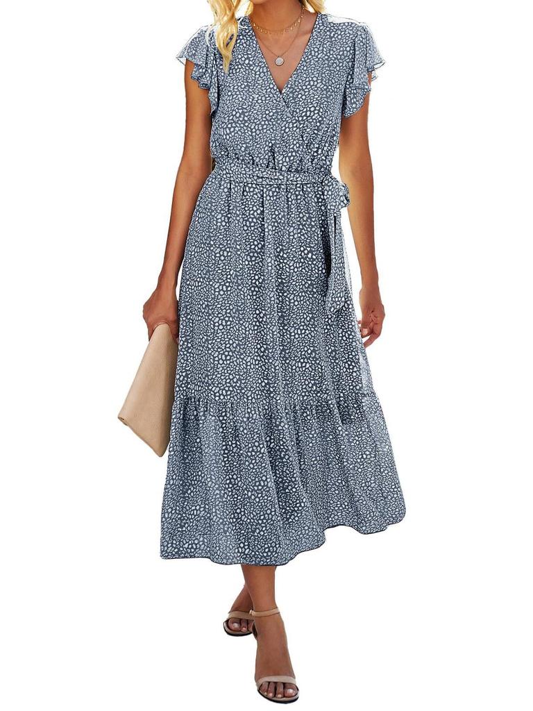 2024 Women's Summer Short-Sleeve Elastic Waist Chiffon Dress