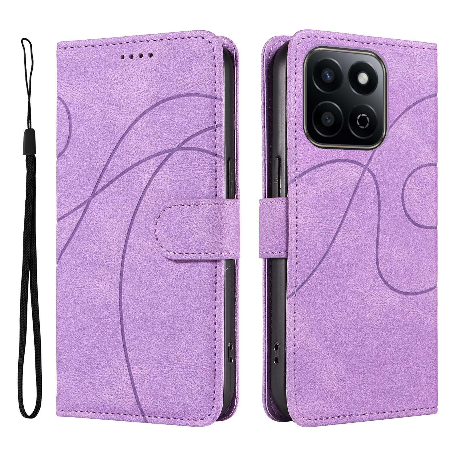 

For Honor Play 60 Plus 5G/Play 9T/X7c 4G/200 Smart 5G Stand Case Wallet Leather Phone Cover Curved Line Light Purple