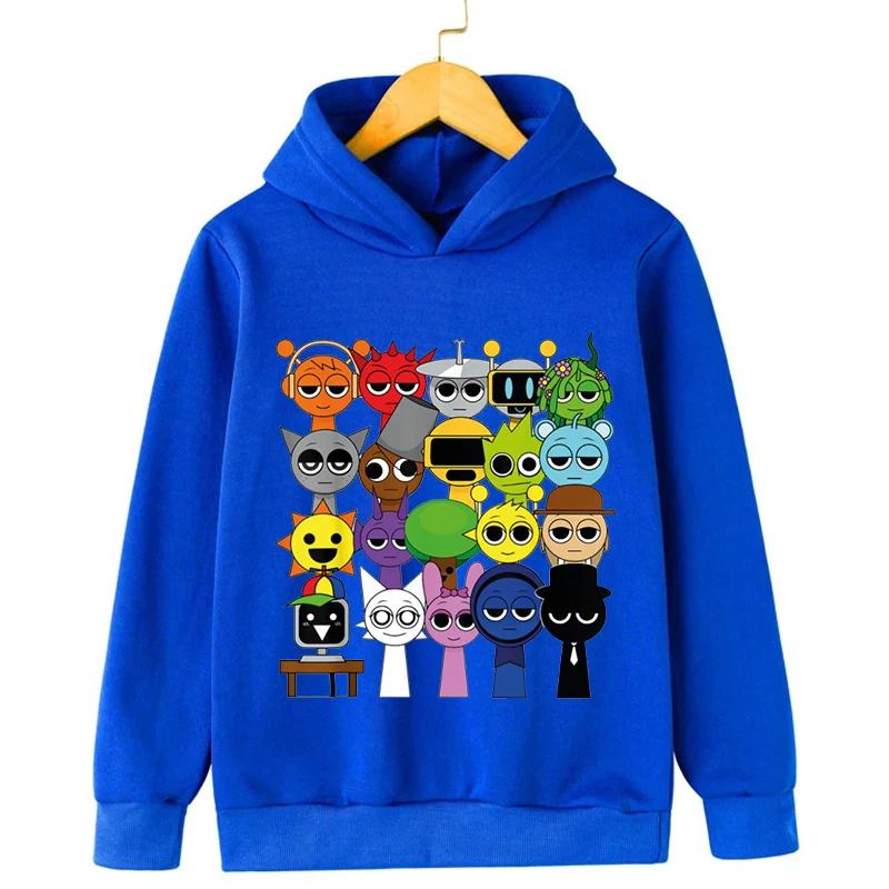 Nové dětské mikiny s kapucí Sprunki s kreslenou hrou Incredibox pro chlapce a dívky, jarní dětské tílko s dlouhým rukávem