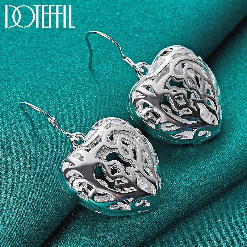 925 Sterling Silver Heart-shaped Geometric Hollow Earrings, Fashionable Wedding Jewelry