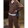 2026 Womens 2-Piece Casual Set Long Sleeve Polo Top Wide Leg Pants Sportswear