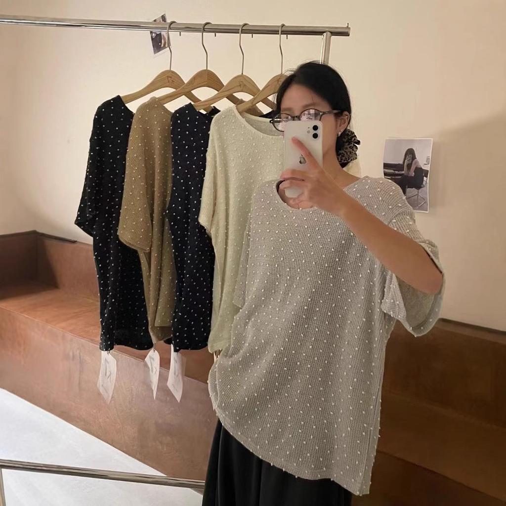 Women's Plus Size Korean Style Loose Knit T-Shirt - Spring 2025
