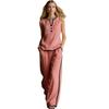 2026 Womens Sleeveless V-Neck Top Wide-Leg Pants Set Color-Block Contrast Trim Lightweight Breathable Outfit