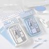 Mini Student Stationary Set for Kids Simplicity Blue White Color Pen Ruler Stapler Scissors Knife Set School Supplies Practical
