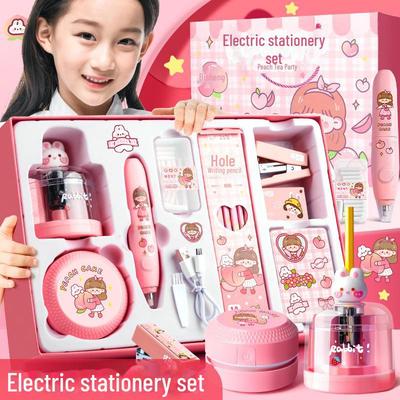 Girls' Electric Stationery Set: Primary School Birthday Gift Box for First Graders - Children's Learning Supplies