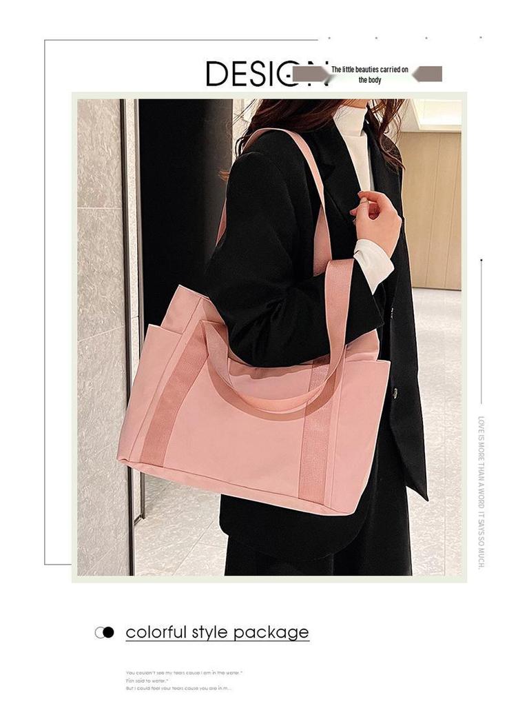 2023 Women's Japanese Solid Color Tote & Shoulder Canvas Handbag - Casual, Simple Mommy Outing Bag