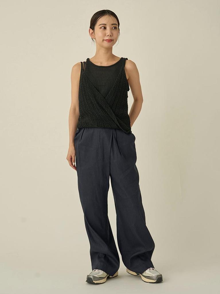 Emi Linen Blend Wrap Wide NVY Women's Pants, 13WFP252009,