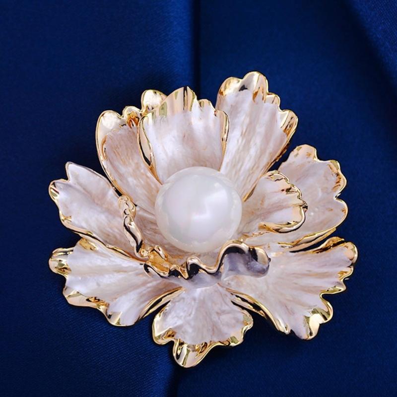 Peony Corsage Pin Brooch for Women Adorned with Rhinestones and Imitation Pearls Perfect for Wedding Party Office