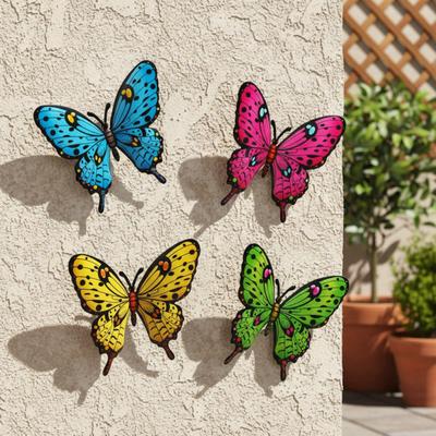 Metal Butterfly Wall Decor Colorful Butterflies Wall Art Sculpture 3D Iron Butterfly Hanging Decoration for Outdoor Indoor Fence Patio Yard