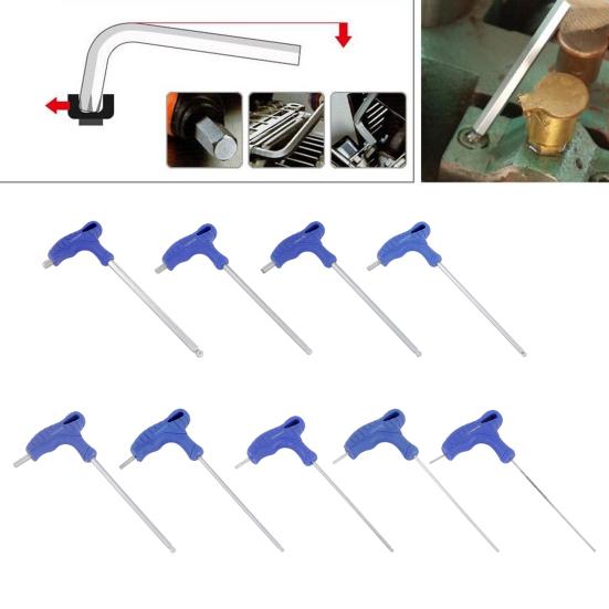 Small Space Operation Tool T-Handle Hex Wrench, Professional Ergonomic Grip Metric Extended Shaft Industrial Equipment Maintenance Wrench for