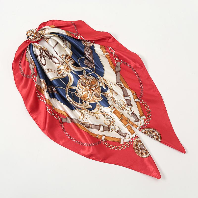 90x90CM Square Scarf New Luxury Design Popular Silk Style The Four Seasons Scarves Women Sunscreen Beach Kerchief Hijab