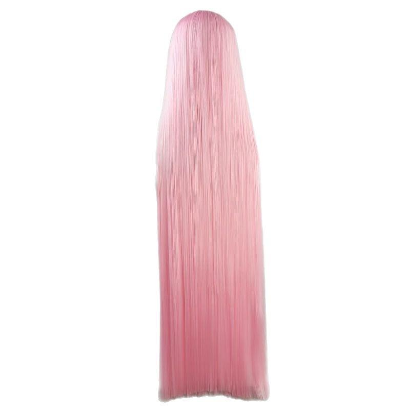 Pink Straight Long Wig Synthetic Hair Flat Bangs Cosplay Anime Party Costume Daily Wear Full Wigs for Women Girls