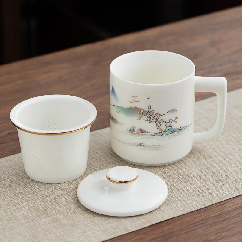 Gold-Inlaid Ceramic Tea Mug Set with Infuser