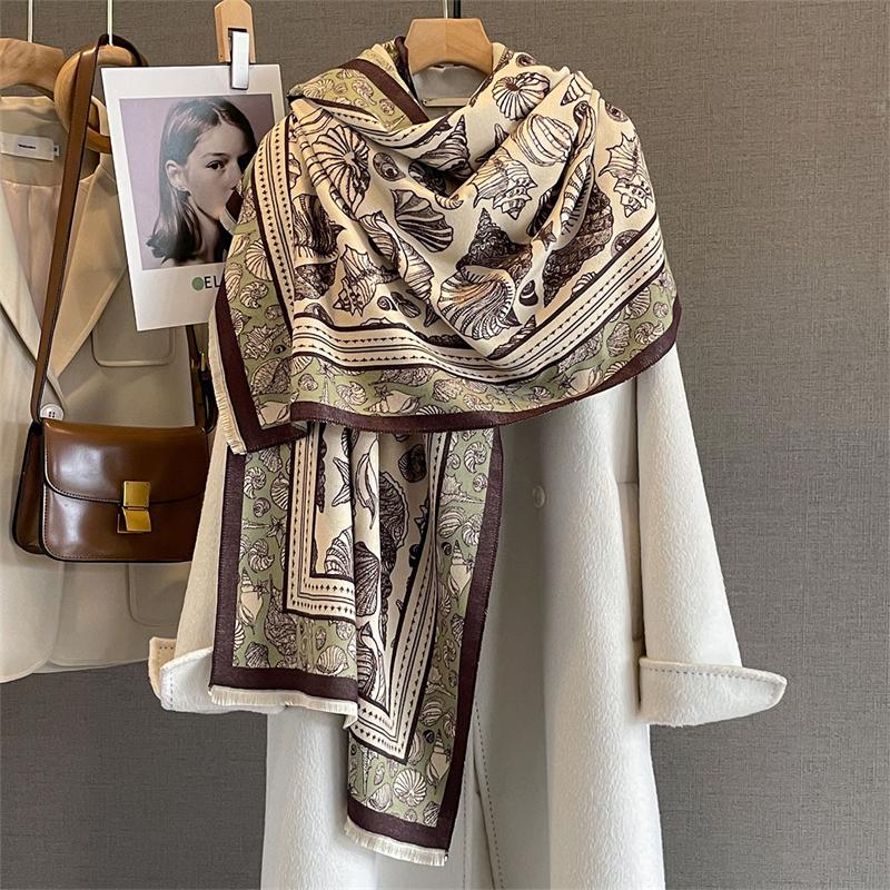 Design Floral Printed Cashmere Scarf Women Winter Pashmina Shawls And Wraps Thick Warm Bufanda Stoles Blanket Luxury