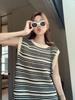 Summer 2025 Striped Sleeveless Knit Tassel Dress for Women