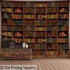 Retro Library Bookshelf Tapestry, Bookcase Print for Room Decor