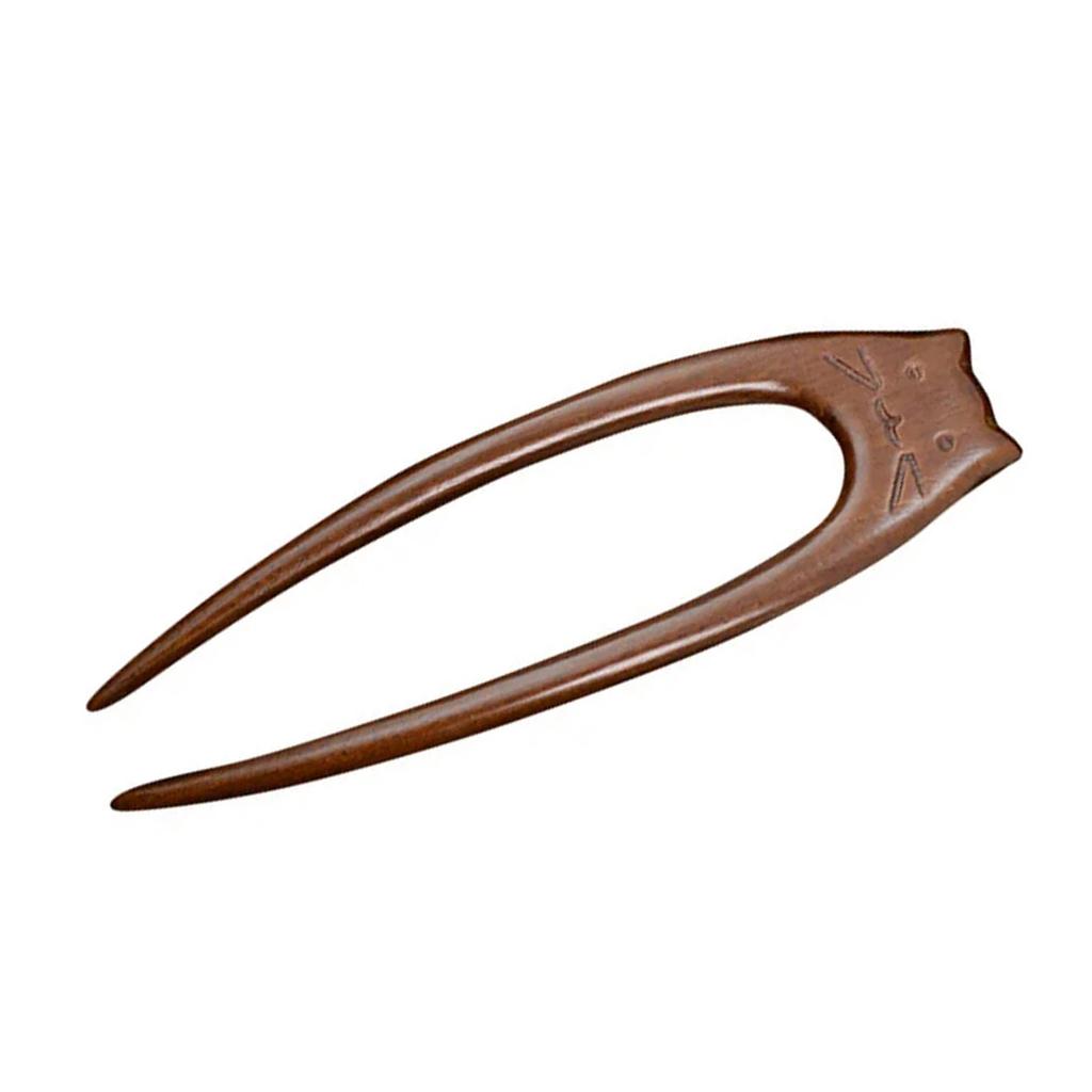 Vintage Cats Pattern Wood Hairpin Unique Hair Fork Traditional Chinese Hairpin for Women Girls Ethnic Style Headwear