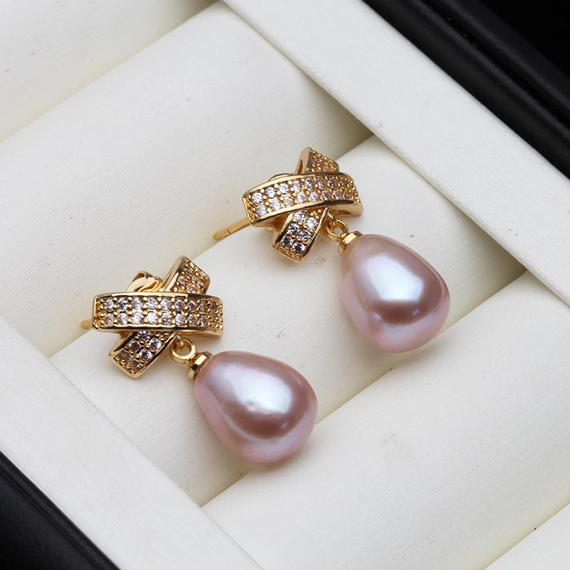 Trendy White Natural Pearl Woman Earrings,Wedding Bridal Fresh Water Pearl Earrings Silver 925 Jewelry Annniversary Gift Black