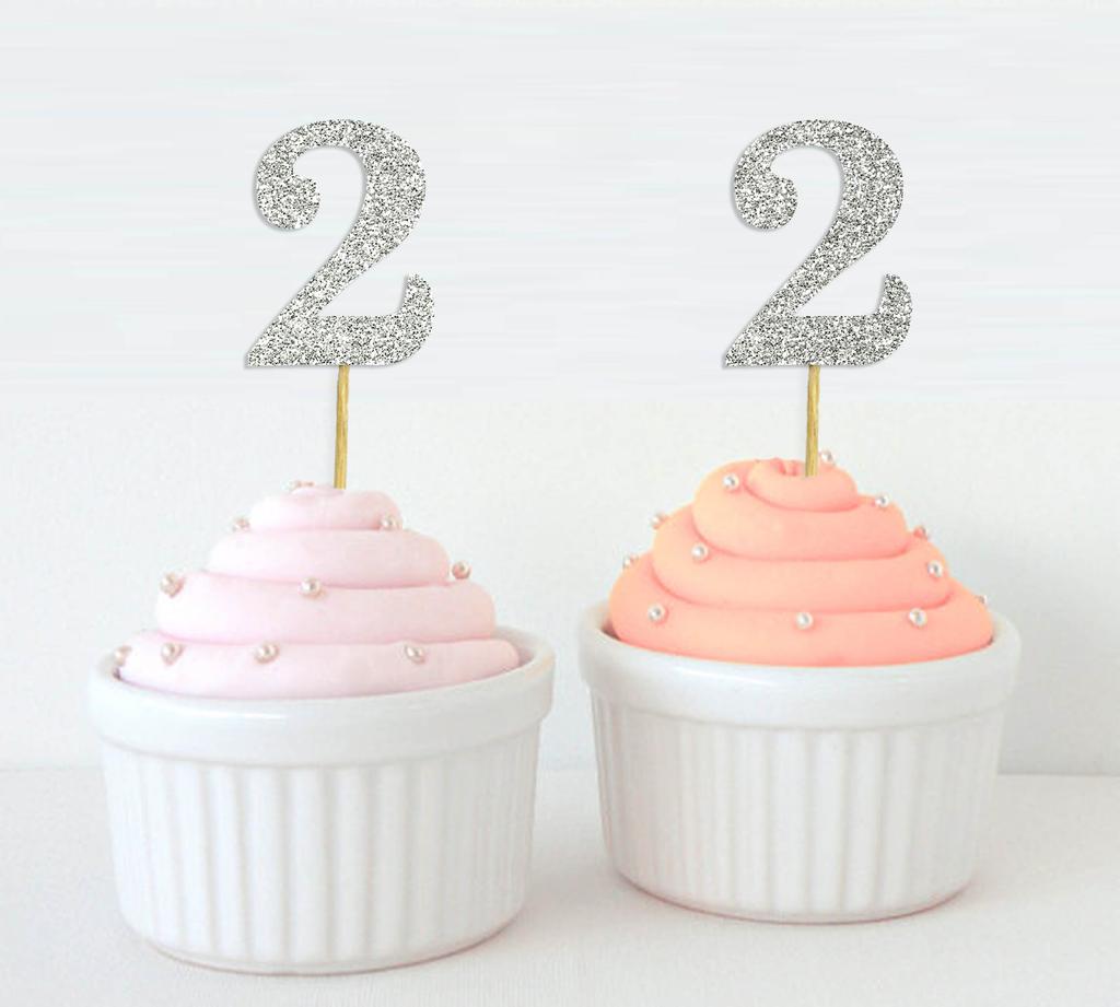 Darling Souvenir Number 2 Birthday Cupcake Toppers Birthday  Anniversary Party Dessert Decorations - Pack Of