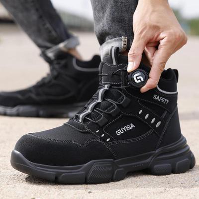 Fashion Rotating Button Safety Shoes Man Steel Toe Work Boots for Men Leather Safety Boots High Top Safety Shoes Labor Protection Shoes