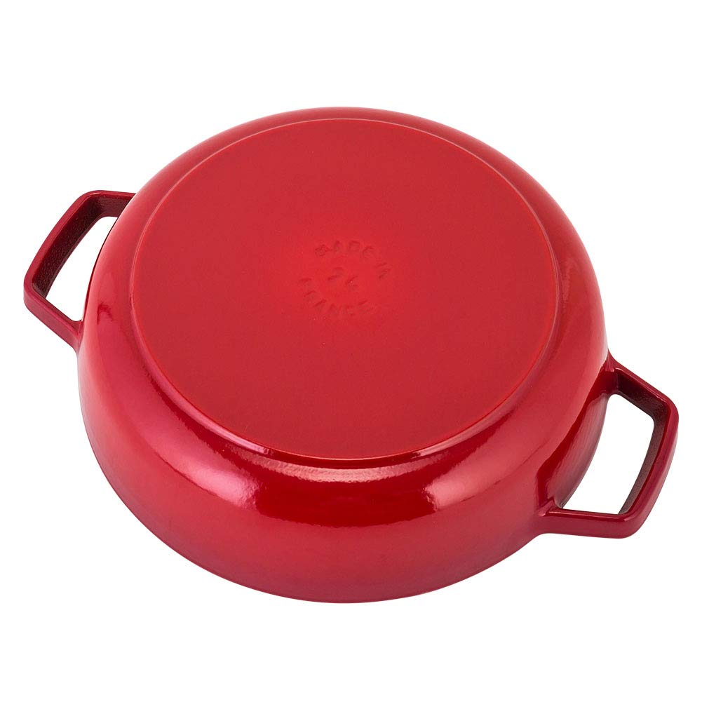 Staub Braiser Induction Braiser with Chistera Drop Structure Round Cherry Sauté Pan, 24cm, Compatible, Enamel, Double-Handled, Stylish, Insulated,