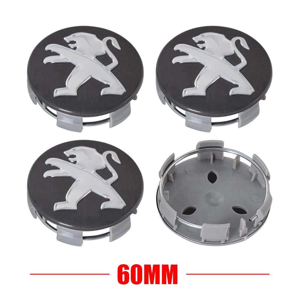 56/60mm Original 4Pcs Car Wheel Center Hub Cap Badge Cover For Peugeot 406 405 205 3008 206 5008 308 208 408 508 407 107 307 RCZ