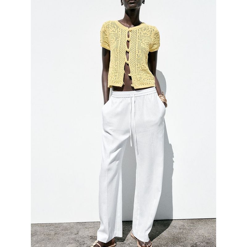 Za2025 Summer New Women Clothes Versatile Crocheted Casual Round Neck Short Sleeve Knitted Top 6236020 300