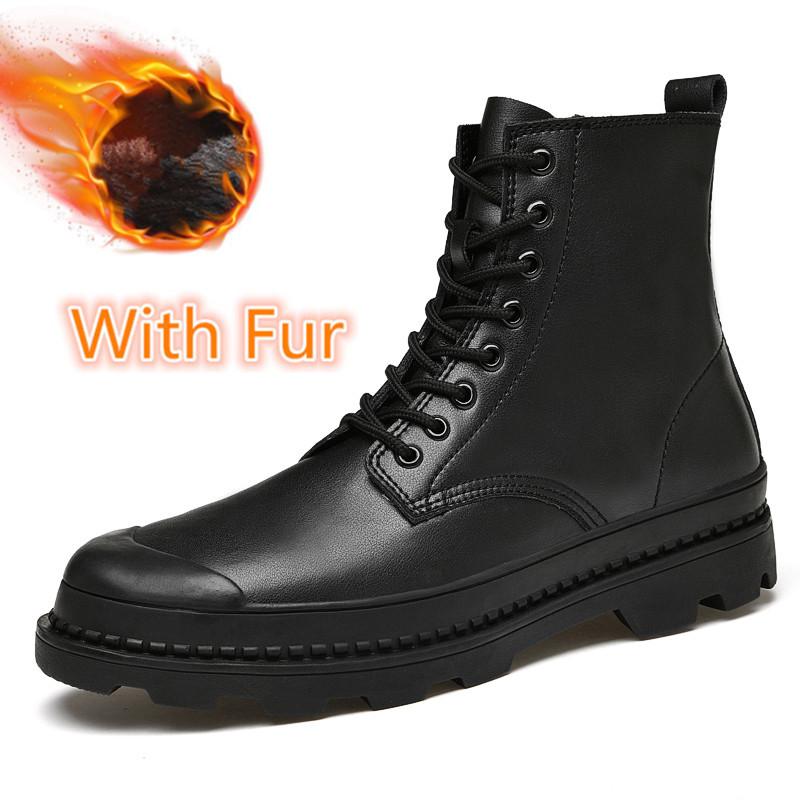 High Top Men's Boots Winter Shoes Men Leather Warm Snow Boots with Fur Motorcycle Boots Mens Leather Shoes Formal Big Size 37-47