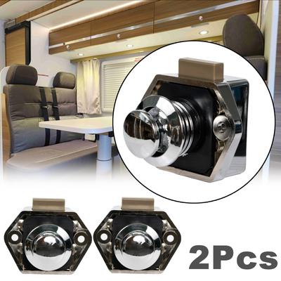 2x Chrome Push Button Drawer Cupboard Door Latch Knob Cabinet Locks Safety Lock Protection Catch Lock Caravan RV Motorhome Car