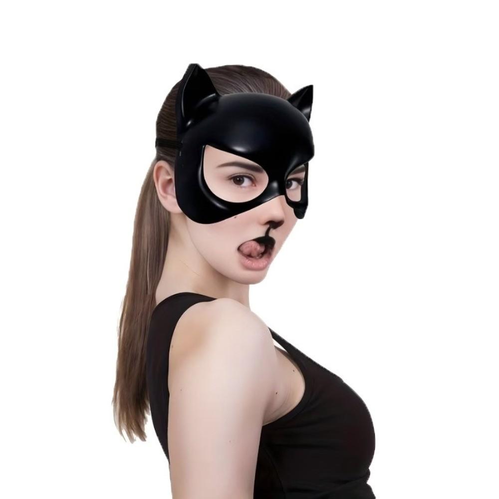 Reusable Black Cat Ear Mask Half Face Cat Ear Half Face Mask Animal Design Role Playing Prop Cosplay Face Mask Halloween Party