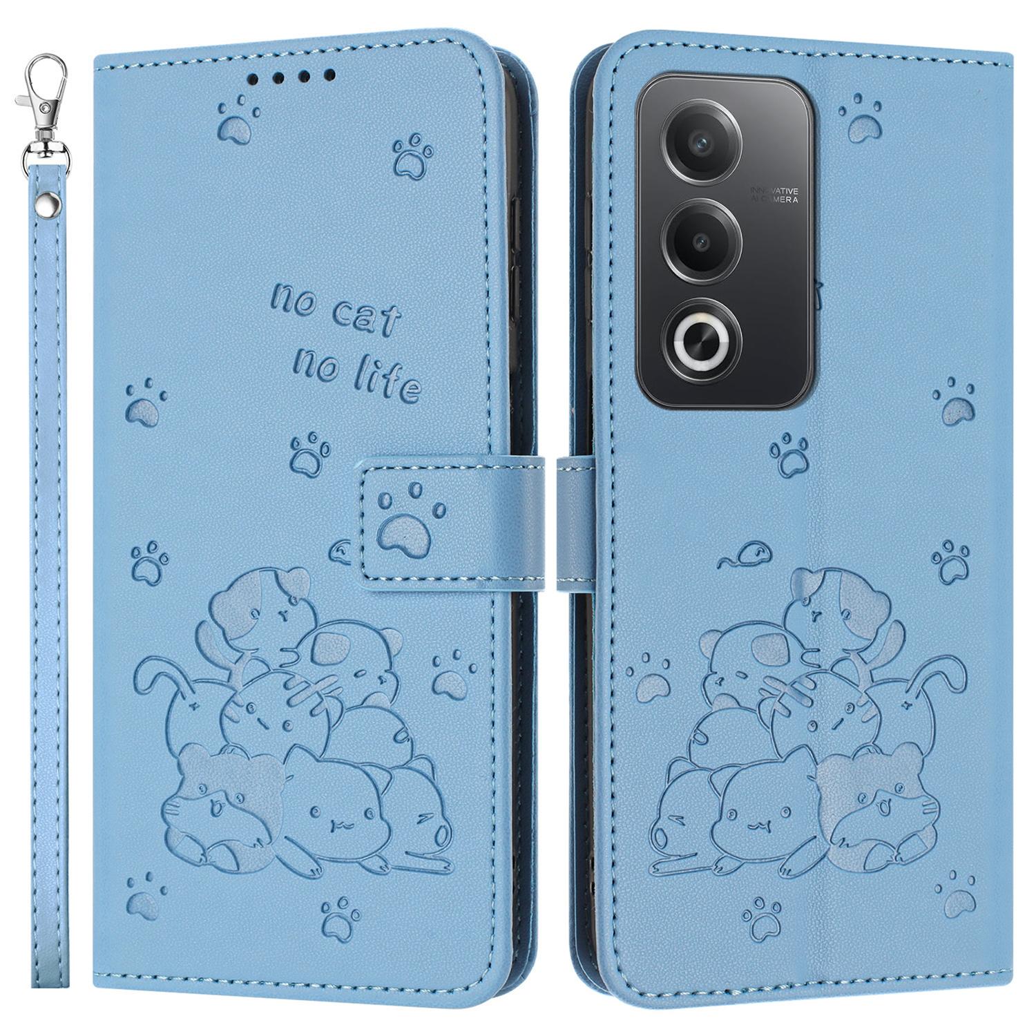 

Leather Case for Oppo A80 5G/K12x 5G (India)/A3 Pro (Global) 5G/A3 Pro (India) 5G Cats Imprint Leather Wallet Phone Cover with Strap Blue