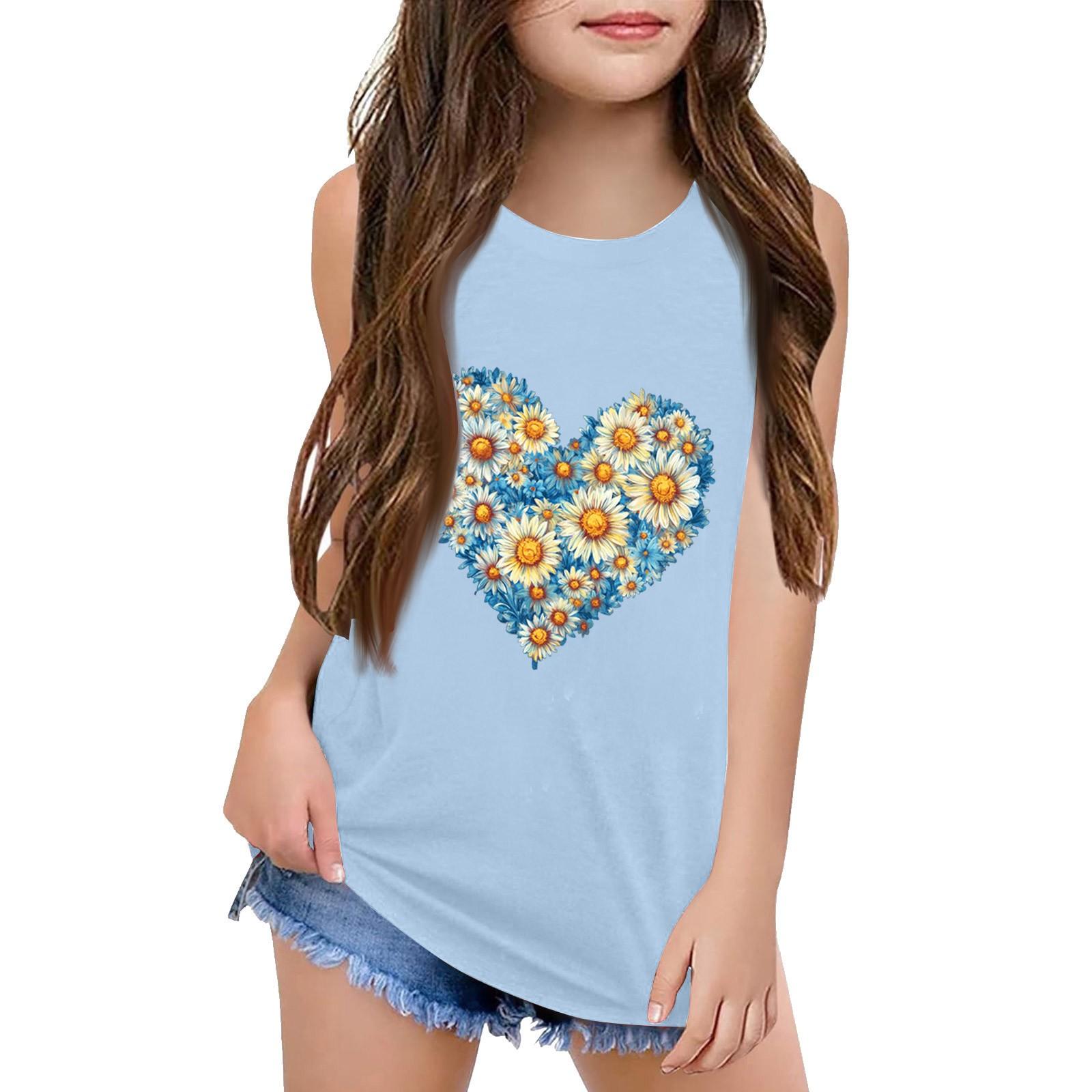 

Девочки Дети Лето Круглый вырез Без рукавов Рубашки Майки 160 светло-синий