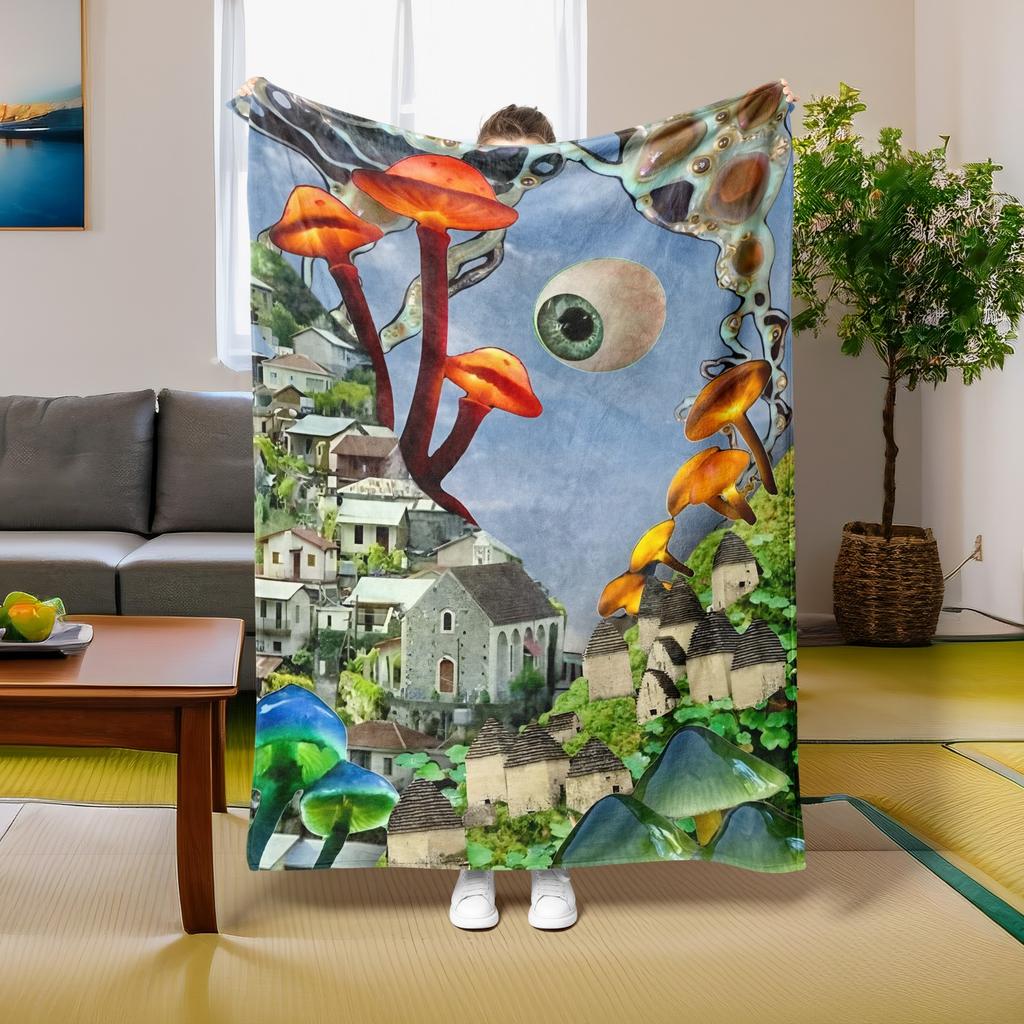 1PC Throw Fantasy Mushroom Flannel Blanket Forest Mushroom arts Bohemia style Soft thin Blankets for Home Car Camping Nap Picnic