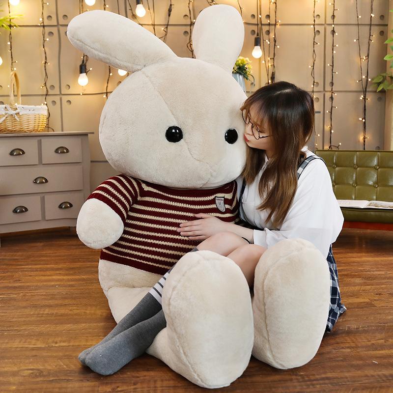 Large Striped Sweater Rabbit Plush Toy Doll Couple Rabbit Cloth Doll For Girlfriend'S Birthday Gift